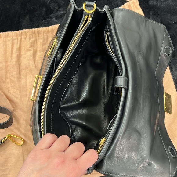 miu miu vitello soft top handle bag in black with crossbody strap - Picture 9 of 10